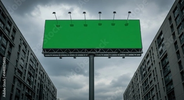 Obraz Blank billboard PSD. Empty billboard against cloudy urban backdrop
