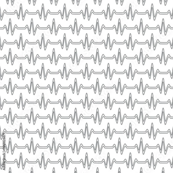 Fototapeta Repeating Electrocardiogram Waveform. Seamless geometric vector pattern design in black and white.