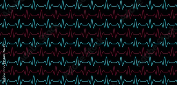 Obraz Heart rate graph seamless geometric vector pattern design. Heartbeat Pattern Animation Frames.