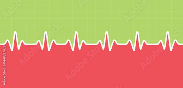 Fototapeta Electrocardiogram on a red and green background vector illustration. Heartbeat ECG Infographic for Medical Presentation.