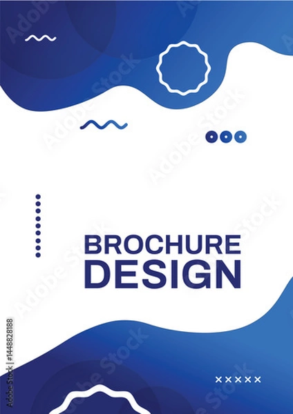 Fototapeta Modern blue and white abstract brochure design template with fluid shapes and geometric elements.