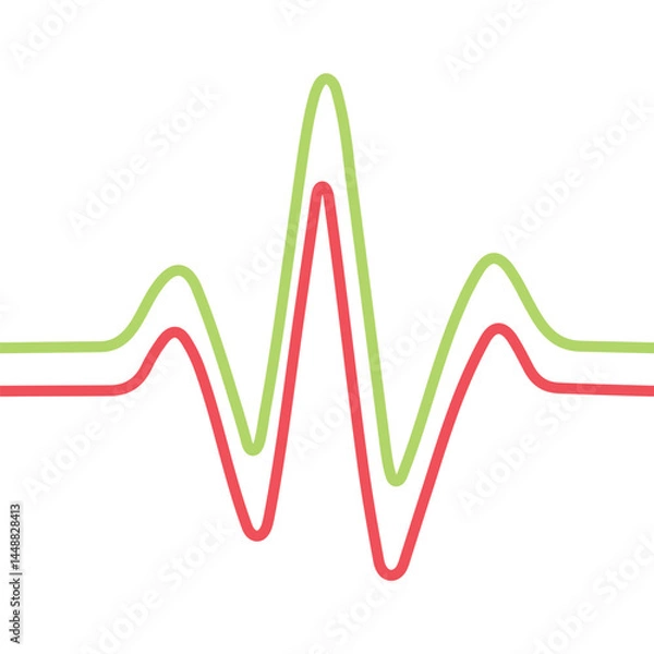 Fototapeta Heart Rate Waveform Illustration. Red and green color line art heart rate icon vector illustration.