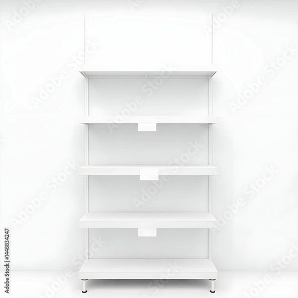 Fototapeta An empty white gondola shelf with label holders and price tags.