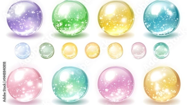 Fototapeta Luminous Pastel Glass Balls with Sparkling Glitter