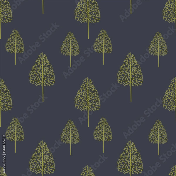 Obraz Line icons style illustration seamless pattern of trees and forest.Seamless floral pattern. Pattern with trees on a dark background.