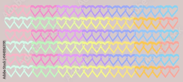 Fototapeta Garland of hearts.Abstract romantic minimalistic colored, rainbow hearts on a light background. A garland of colorful, rainbow hearts.Vector Wallpaper. Valentine's day, wedding, sweet love concept
