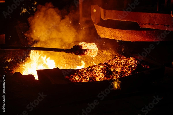 Obraz Removing slag from surface of hot iron in melting furnace