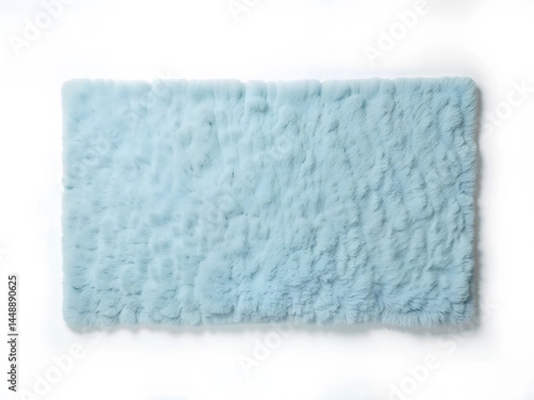 Obraz Furry light blue rectangular rug with soft texture, isolated on white. Generative AI