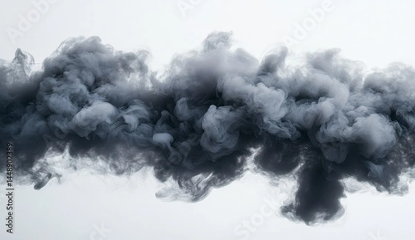 Fototapeta Dramatic Gray Smoke Cloud on White Background Creates an Ethereal Abstract Pattern and Dynamic Visual Effect in High Resolution