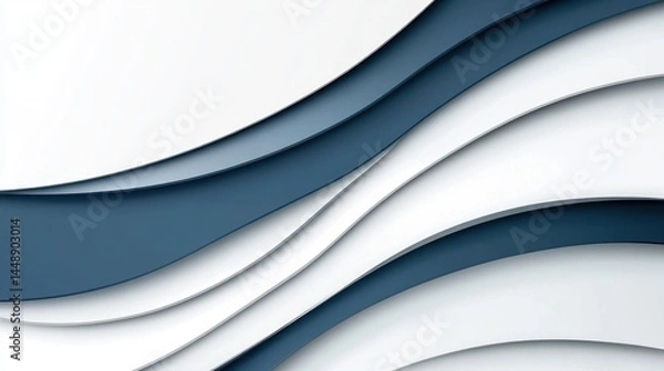 Obraz Abstract design with layered, curving shapes in white and dark blue tones.