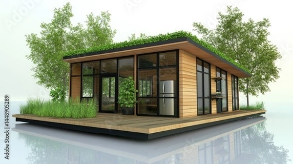 Obraz Eco-Friendly Modern Floating House Design: Sustainable Living Space