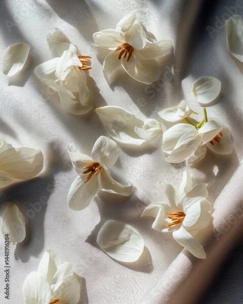 Fototapeta A close up of white flowers with a few petals missing