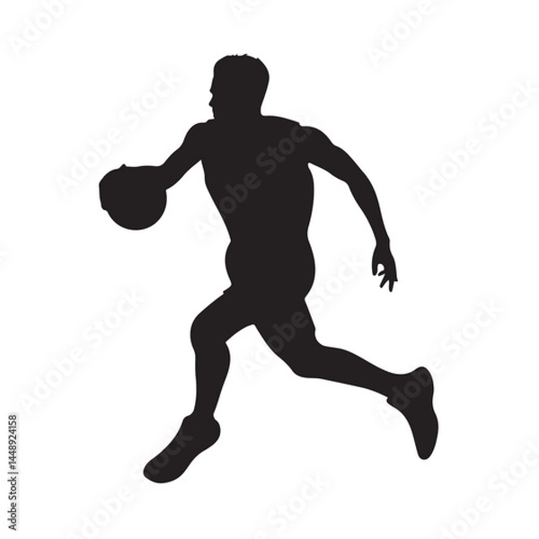 Fototapeta Basketball player silhouette dribbling ball vector illustration for sports design and athletic concept use