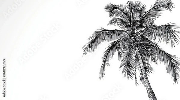 Fototapeta Hand-drawn Palm Tree Illustration on a Minimalist White Background