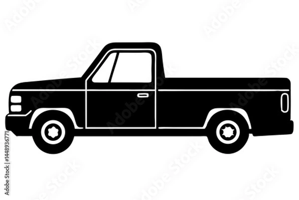 Fototapeta Classic Silhouette: A monochromatic illustration of a classic pickup truck. The solid black shape depicts every detail, against a seamless background.