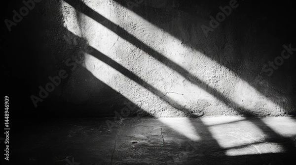 Fototapeta Monochromatic Shadows Dance Across the Concrete Wall