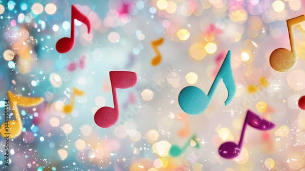 Obraz Colorful musical notes float against sparkling background, creating vibrant and festive atmosphere perfect for summer concerts and celebrations