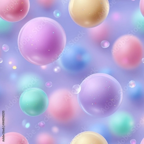 Fototapeta Pastel Colored Shiny Spheres Floating Seamless Pattern Background Design Perfect for websites or print