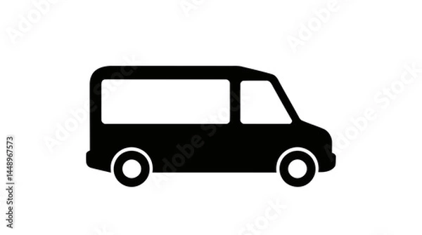 Fototapeta Detailed black silhouette of a van or minivan, featuring rounded edges and simplified car design, transportation icon on a transparent background