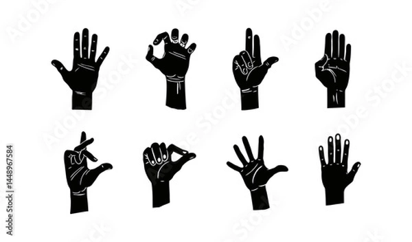 Obraz Collection of hand gestures showing diverse hand signals and communication methods, representing expression. on a transparent background, PNG image, PNG file.