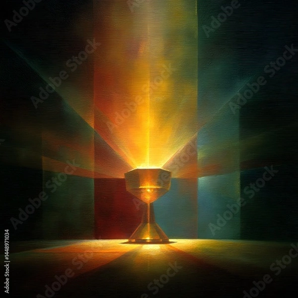 Fototapeta Eucharist with rays of golden light shining from it, abstract spiritual representation, soft glowing tones. 