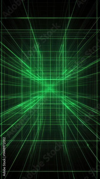 Fototapeta A green and black image of a room with a green wall and green floor. The room is empty and has a futuristic feel to it