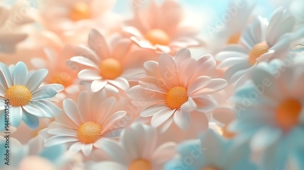Fototapeta Playful and cute squishy rubber daisy flowers in soft pastel tones and neutral background generative ai