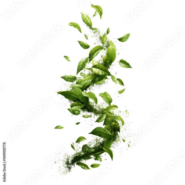 Obraz Green Tea Leaves Exploding in Motion, Abstract Nature Design
