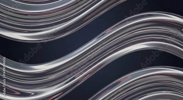Fototapeta Chrome Wave Abstract Background - Metallic Silver Curve Pattern, Liquid Metal Texture