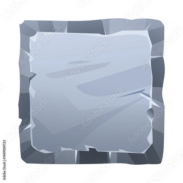 Obraz Square stone board with sharp jagged edges and rough surface, giving it a fractured look. Stone banner element for game and web. Ui or gui design element. Vector cartoon illustration