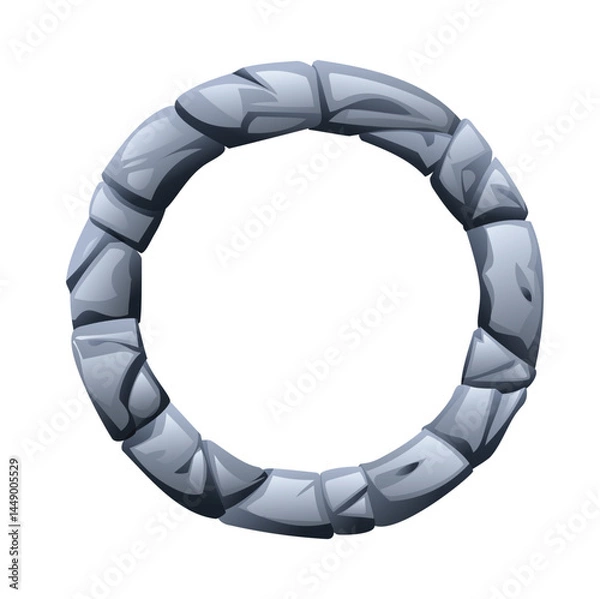 Fototapeta Round stone frame made of jagged stone pieces. Vector cartoon illustration