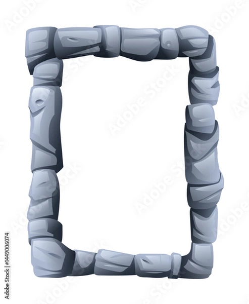 Fototapeta Rectangular stone frame made of jagged stone pieces, enclosing a blank space in the middle. Vector cartoon illustration