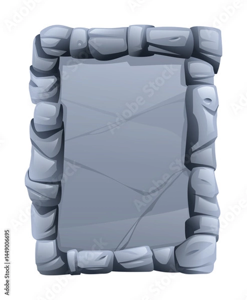 Fototapeta Rectangular stone frame made of jagged stone pieces, with a fractured surface in the middle. Stone banner element for game and web. Ui or gui design element. Vector cartoon illustration