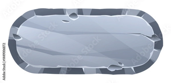 Fototapeta Rounded rectangle stone board with a rough surface, surrounded by sharp jagged edges. Stone banner element for game and web. Ui or gui design element. Vector cartoon illustration