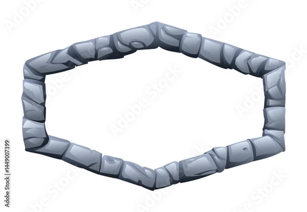 Fototapeta Stone frame made of jagged pieces, enclosing a blank surface. Vector cartoon illustration