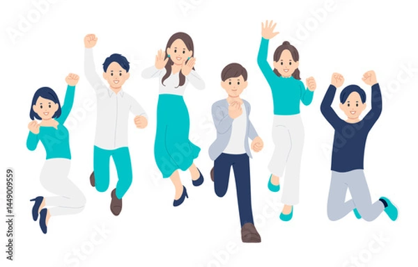 Obraz ジャンプする若い男女の全身セット【人物ベクターイラスト素材】