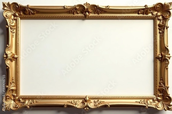 Fototapeta Decorative gold scroll frame with delicate floral patterns and gilded edges, retro style, antique, gold scroll frame