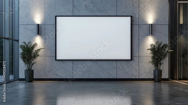 Fototapeta Modern lobby with large blank canvas