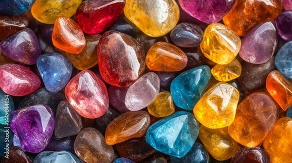 Fototapeta colorful small sea stone pebble background. Colorful gemstones crystal pebbles on beach.   -ai