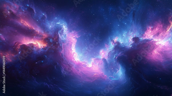 Obraz ピンクとブルーが輝く幻想的なエネルギーの波紋風景宇宙空間ファンタジースピリチュアル空間
