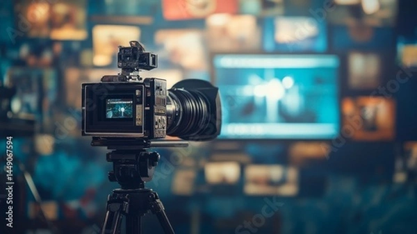 Fototapeta Empty television studio with camera