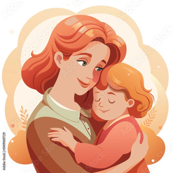 Fototapeta Loving Mother and Child Watercolor Portrait in Vintage Pastel Style.