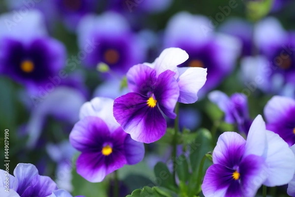 Obraz violet pansy flowers closeup