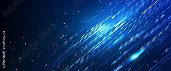 Obraz Blue technology background with speed lines and triangular shapes on a dark blue background. Vector presentation design template. High-quality illustration.