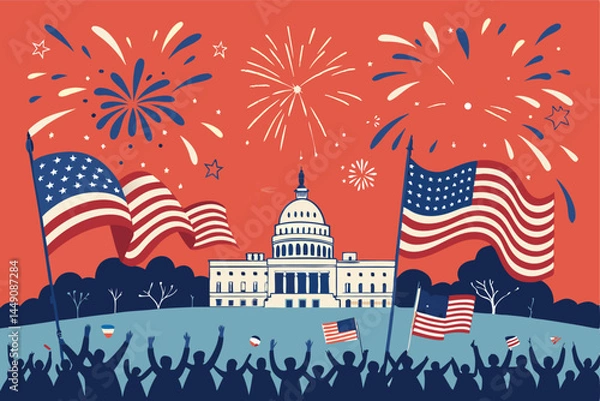 Fototapeta Design a vibrant vector poster celebrating a national holiday, featuring festive elements and patriotic colors.  Include space for text.