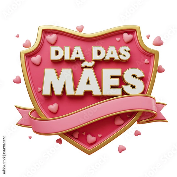 Obraz Selo Dia das Mães Escudo Rosa com Fita em 3D