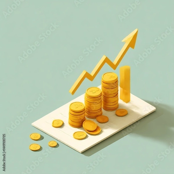 Obraz Coins and upward graph.