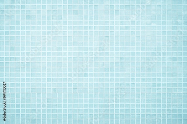 Obraz Blue light ceramic wall chequered and floor tiles mosaic background in bathroom, kitchen. Design pattern geometric with grid wallpaper texture decoration pool. Simple seamless abstract surface clean.