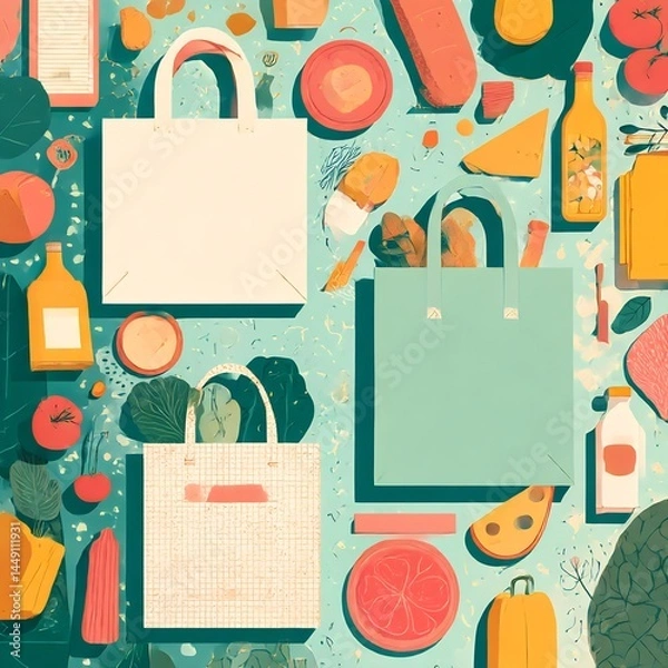 Obraz Travel items flat lay, minimalist style.