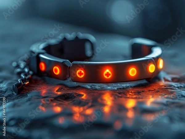 Fototapeta Modern Medical Alert Bracelet with Glowing Indicators and Emergency Symbol Emitting a Sense of Security and Technological Advancement